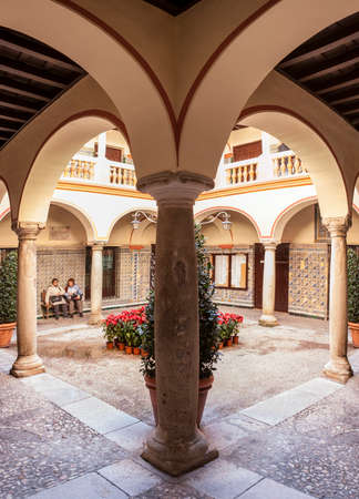 Almendralejo, Spain. January 26th, 2018: Town Hall Building former Palace of Monsalud, Almendralejo, Badajoz, Spain. Lower floor courtyardのeditorial素材