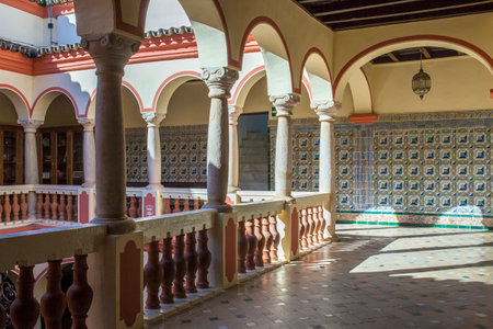 Almendralejo, Spain. January 26th, 2018: Town Hall Building former Palace of Monsalud, Almendralejo, Badajoz, Spain. Upper floor courtyardのeditorial素材