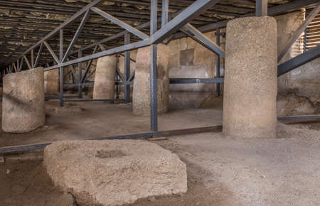 Stones with holes to fit in the rigging system at Roman theater of Medellin, Spainのeditorial素材