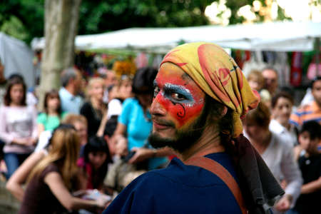 SPAIN, CACERES - MAY 12: Entertainer on street during the World Music Festival Womad, Caceres, May 12, 2017のeditorial素材