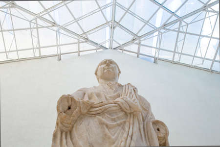 Cadiz, Spain - May 31th, 2019: Huge Trajan Emperor statue at Cadiz Museum from Baelo Claudia site,...