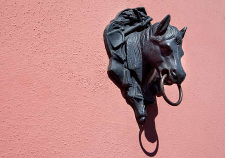Horse head figurine attached on the wall, Andalusia, Spainの写真素材