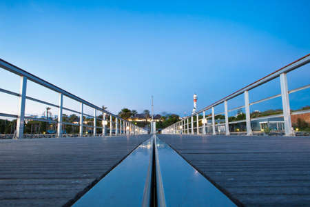El Rompido marina footbridge at sunset, Cartaya, Huelva, Spain. low-angle viewのeditorial素材