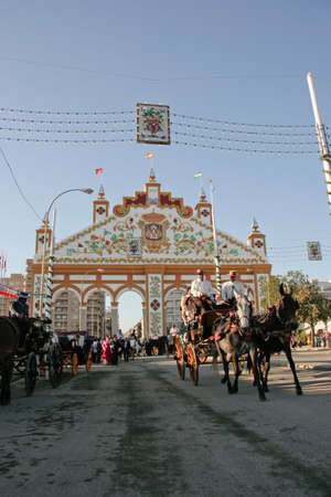 SEVILLE - MAY 2: Traditional carriage at Sevilla fairground during the Seville Fair festival. May 2,...