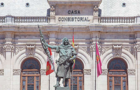 Valladolid, Spain - July 18th, 2020: Count Pedro Ansurez monument, sculpted by Aurelio RodrÃ­guez Vicente Carretero, 1903. Valladolid Plaza Mayor, Spainのeditorial素材