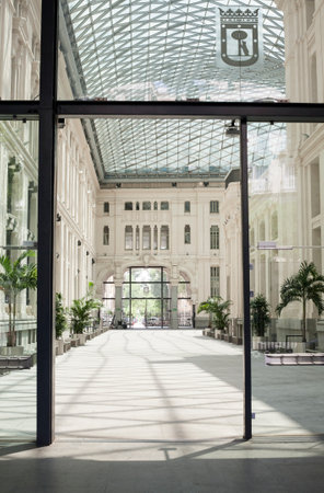 Palace of Communications at Plaza de Cibeles indoors courtyard, Madrid, Spainのeditorial素材