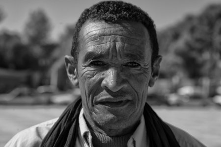 TINHIR, MOROCCO - OCTOBER 20: Unidentified Mature berber man with traditional clothes, portrait, on October 20th, 2011 in Tinhir, Moroccoのeditorial素材