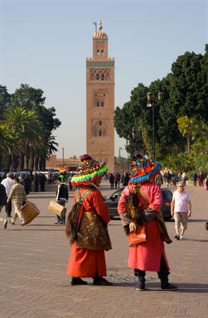 MARRAKESH, MOROCCO - JANUARY 21: Traditional water sellers walks through the streets of Marrakesh on...