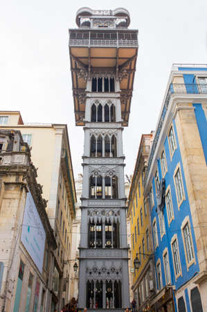 Lisbon, Portugal - Feb 10th, 2020: Santa Justa lift. The elevator connect Baixa Pombalina and Chiadoのeditorial素材