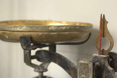 Old weighing scale for weighing dough in a bakeryの写真素材