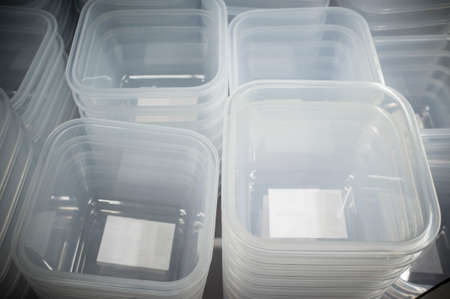 Piles of plastic food storage containers. soft focusの写真素材