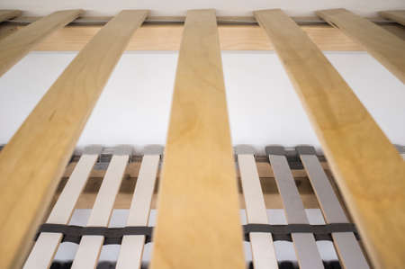 Wooden elements double bed slatted mattress base. selective focusの写真素材