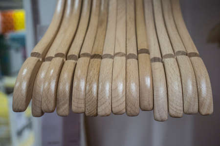 Empty wooden hangers. selective focus