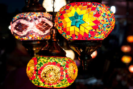 Beautiful colorful mosaic lanterns on street marketの写真素材