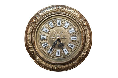 Antique brass fireplace clock. isolated