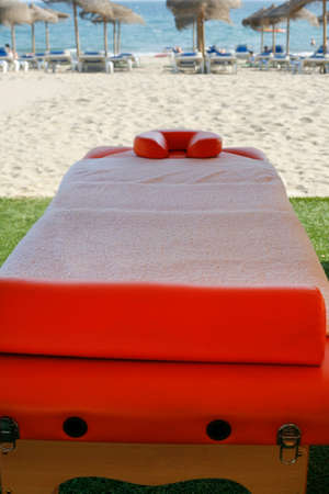 Massage area on the beach on summer vacation seasonの写真素材