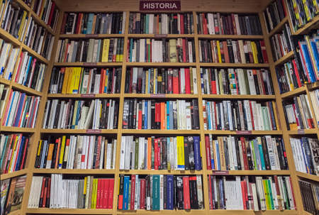 Badajoz, Spain - August 9th, 2017: Bookshop display full of Historical fiction and historical science booksのeditorial素材