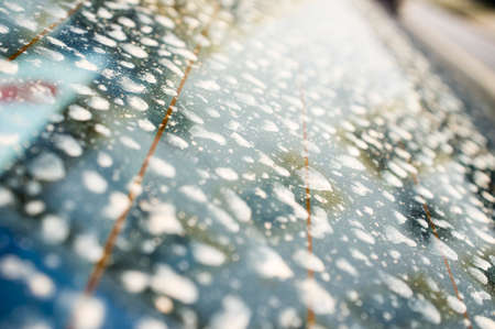 Rain dust drops stains over car rear window. closeupの写真素材