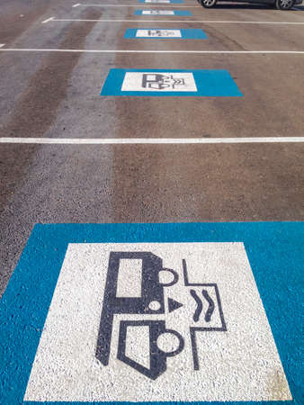 Sign indicating the dumping station for camping van on the floor. traffic sign outdoorsの写真素材