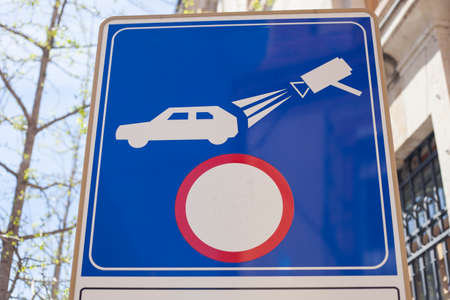 Traffic sign outdoors. Limited traffic area, active controlの写真素材