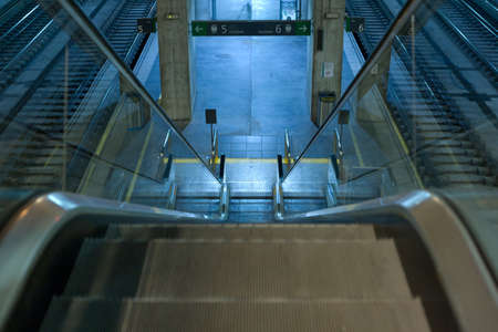 Railway station empty escalators. Access to platforms