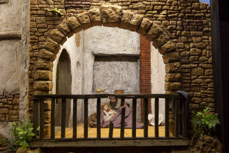 Badajoz, Spain - January 2016: Christmas Nativity scene. Diorama built by Local Association of Friends of Cribs, Badajoz, 2016. Birth of Jesusのeditorial素材