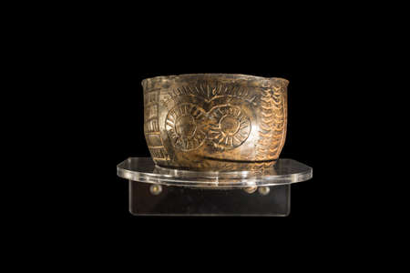 Cabra, Spain - May 19th, 2019: Vessel decorated as Eye Idol from Prado Negro, Granada, Spain. Replica at Cabra Archaeological Museumのeditorial素材