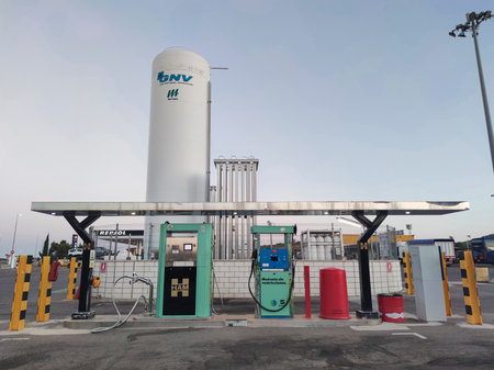 Merida, Spain - July 4th, 2022: Ham Natural Gas station in Merida, Spain. Liquefied natural gas...