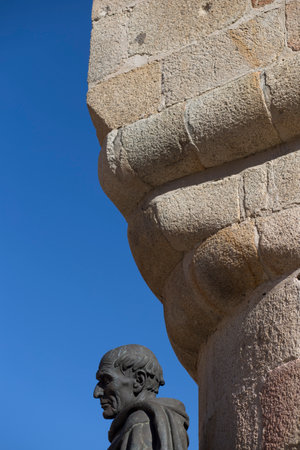 Caceres, Spain - Dec 1st, 2020: San Pedro de Alcantara statue, Caceres, Spain. Enrique P. Comendador self-portrait sculptor, 1954のeditorial素材