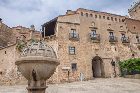 Saint Nicholas Square, Medieval street at Plasencia Old town, Caceres, Extremadura, Spainのeditorial素材