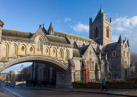 Christ Church Cathedral, distinctive covered footbridge, Dublin, Republic of Irelandの写真素材