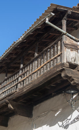 Old wooden balcony at Losar de la Vera architecture. Caceres, Extremadura, Spainの写真素材