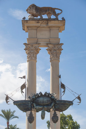 Columbus Monument, Seville, Spain. Placed on the Paseo de Catalina de Riberaのeditorial素材