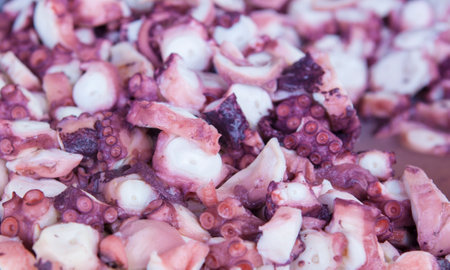 Boiled and chilled sliced of octopus. Galician-style lidの写真素材