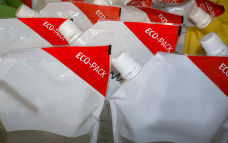Liquid handwash bags with the eco-pack format. closeup