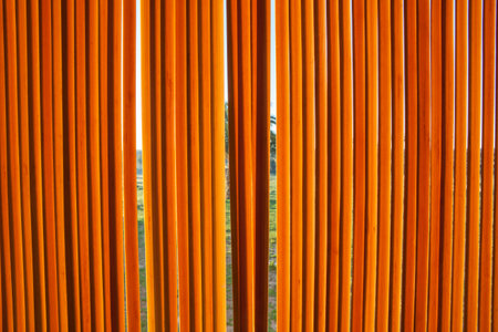 Fly curtains hanging over a doorway. plastic strips curtainの写真素材