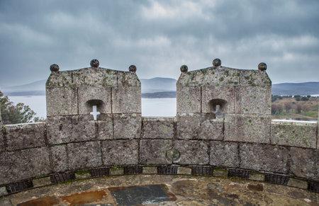 Grenadilla castle battlements. Medieval town evacuated in 1965, known to be rehabilitated. Caceres,...