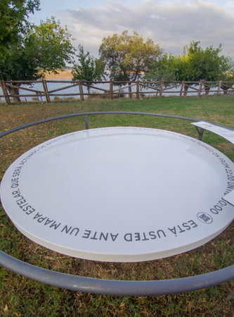 Granadilla, Spain - Oct 14th, 2023: Gabriel y Galan reservoir star map view point. Guijo de Granadilla, Caceres, Extremaduraのeditorial素材