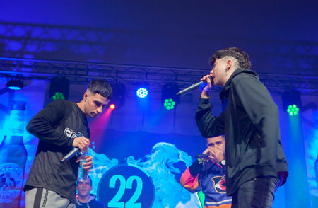 Merida, Spain - Dec 9th, 2022: The Survival League competition. Rap battling performance, Merida, Spainのeditorial素材