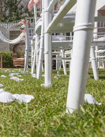 Wedding arrangement site view. Low angle viewの写真素材