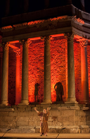 Merida, Spain - Jun 3rd, 2023: Performance of Medea at the Roman Theater of Merida. Merita Ludica Festival 2023のeditorial素材