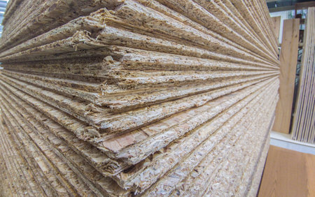 Particle boards pilled on high. Corner detail