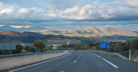 Driving along A-12 highway. Also known as Autovia del Camino de Santiago between Pamplona and...