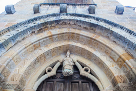 Villaviciosa, Asturias. 13th Century transitional church between Romanesque and Gothicの写真素材