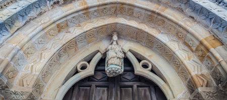 Villaviciosa, Asturias. 13th Century transitional church between Romanesque and Gothicの写真素材