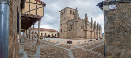 Arcaded main square of Bonilla de la Sierra, Avila, Castile and Leon, Spain. Panoramic viewの写真素材