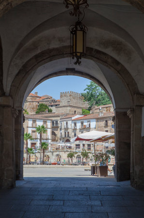 Trujillo main Square overview, Caceres, Extremadura, Spain. Renaissance urban ensembleの写真素材