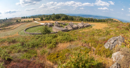 Celanova recreated hillfort. Galician Castro reenacment site, Celanova, Orense, Galicia, Spainの写真素材