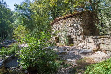 Thermal area of Carves River, Prexigueiro, Ribadavia, Orense, Spain. Old watermill buildingの写真素材