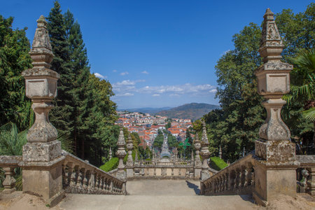 City overview from Sanctuary of Nossa Senhora dos Remedios staircase. Lamego, Viseu District, Portugalの写真素材